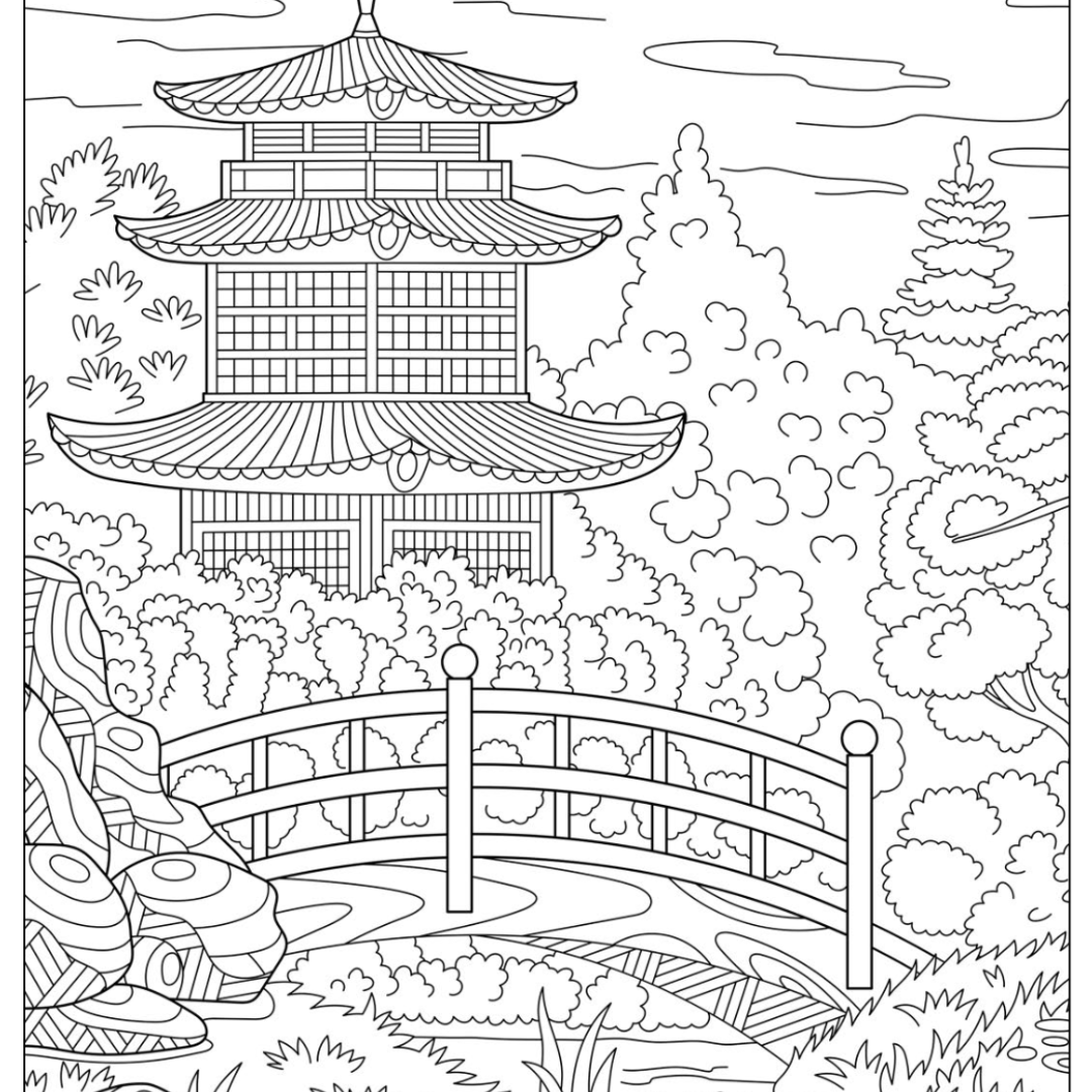 Javaanse Kleurplaat Japanse tuin kleurplaat – Castle Arts