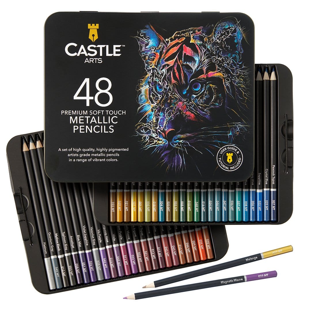 168 Piece Coloured & Metallic Pencils Tin Bundle