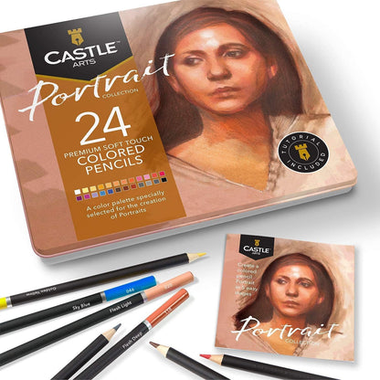 24 Piece Portrait Coloured Pencils Set & 2 Sketchbooks Artist Bundle