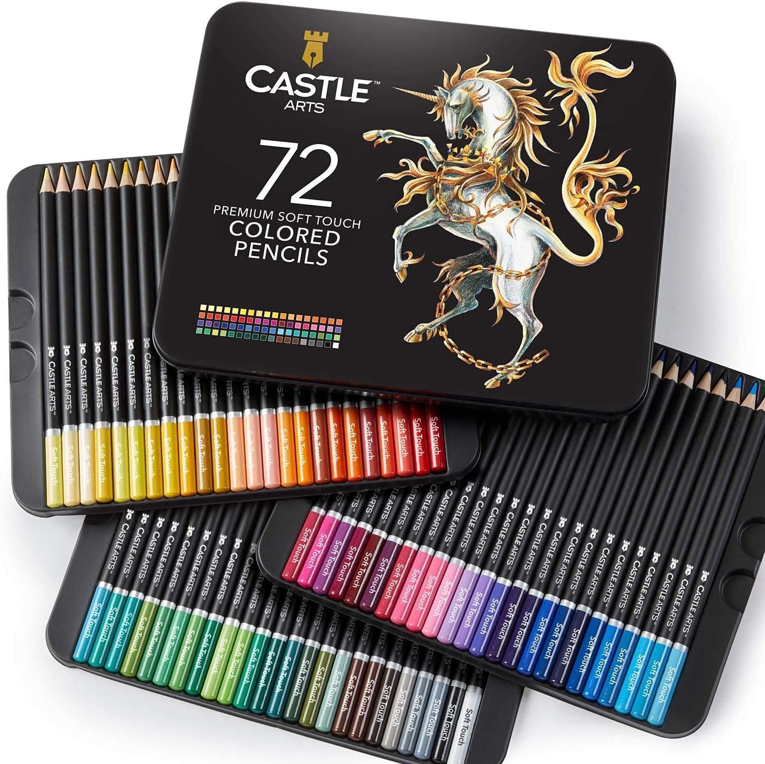 72 Piece Coloured Pencil Tin Set & 2 Sketchbooks Artist Bundle