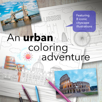 Libro para colorear de paisajes urbanos escénicos imprimibles [Descarga digital]