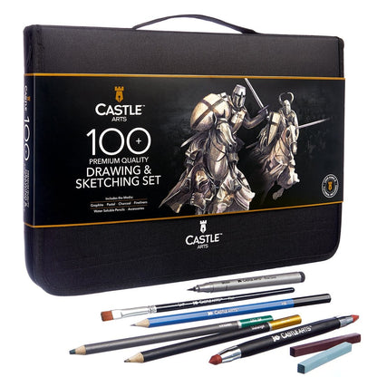 Set da 100 matite per disegni e schizzi in grafite in custodia con cerniera