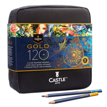 Juego de lápices de colores <tc>Castle Gold</tc> de 120 piezas en estuche con cremallera