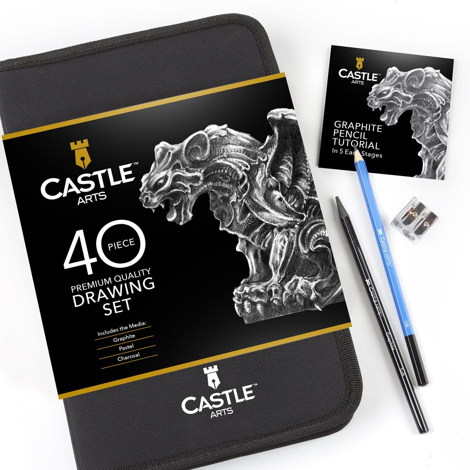 Set da 40 matite per disegni e schizzi in grafite in custodia con cerniera